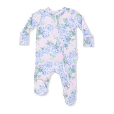Hydrangeas - 2 Way Ruffle Back Zipper Footie