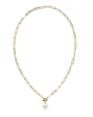SASHA HEART SHORT PENDANT NECKLACE GOLD FRESHWATER CULTURED PEARL