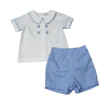 BOYS WHITE DOUBLE BUTTON FRONT SHORT SET
