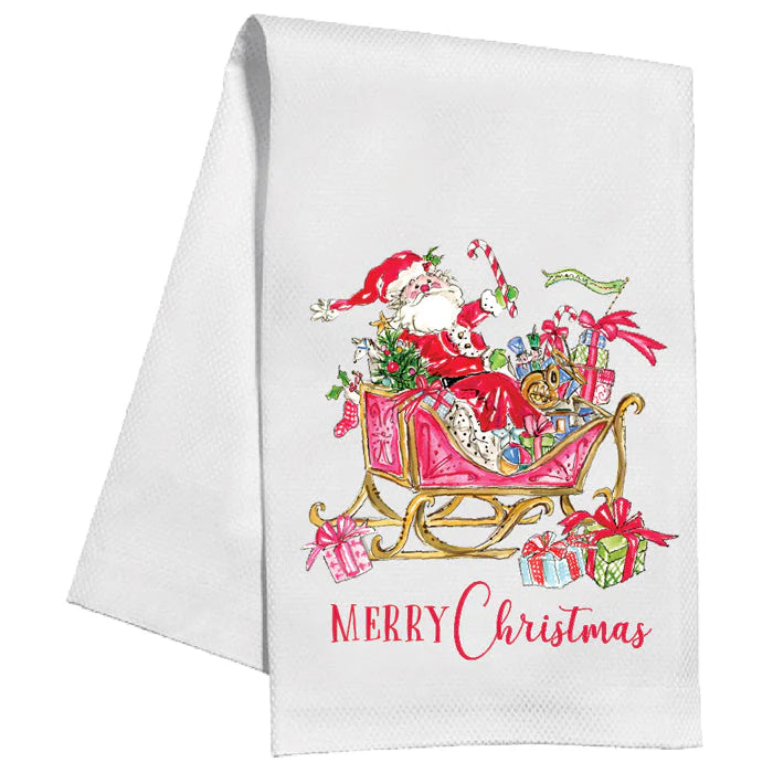 Merry Christmas Santa in on his Way Tea Towel