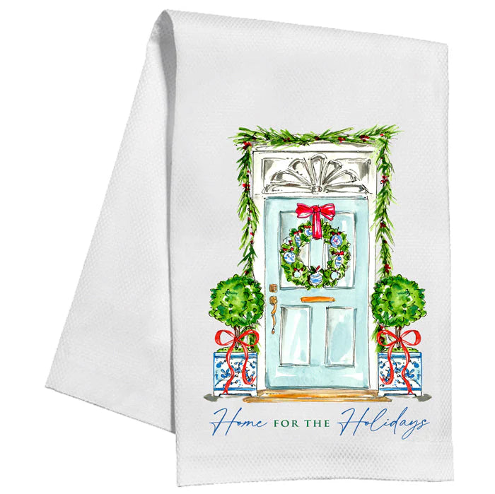 Home for the Holidays Blue Door Tea Towel