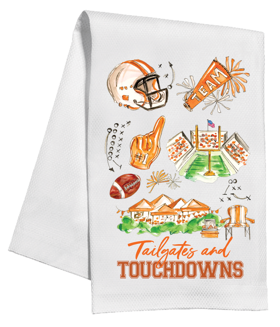 Handpainted Bright Orange Tailgates Tea Towel