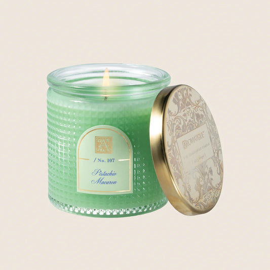 Pistachio Macaroon - Textured Glass Candle w/Metal Lid