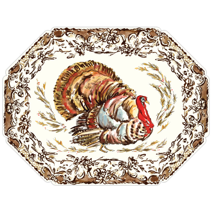 Posh Die-Cut Placemat-Handpainted Turkey with Hay