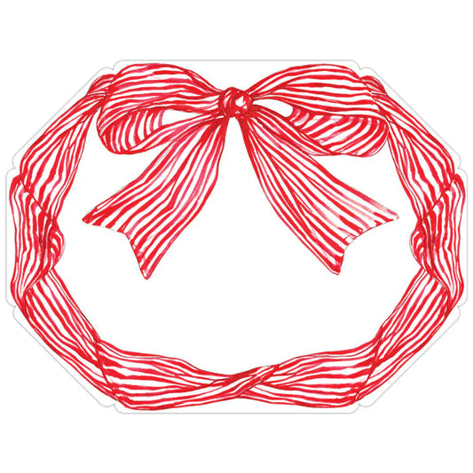 Posh Die-Cut Placemat - Hand Painted - Red Striped Bow