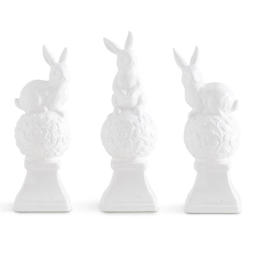Assorted White Ceramic Finials w/Bunnies on Top