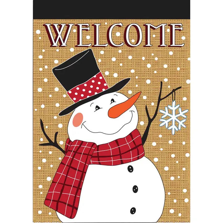 Garden Snowman Burlap Flag