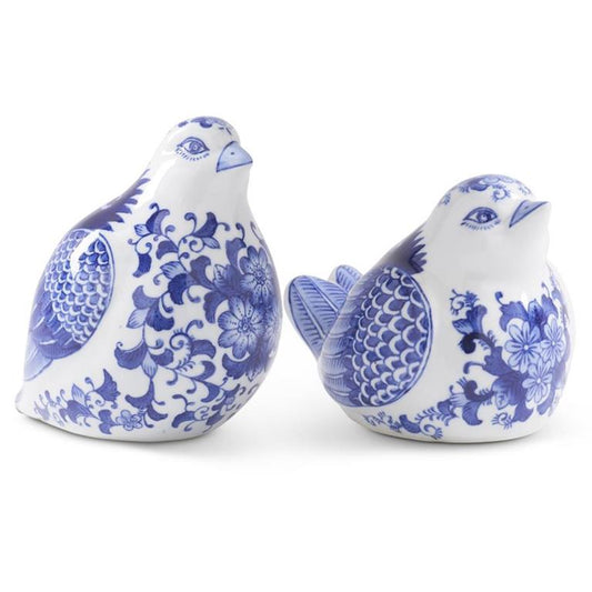 Blue & White Porcelain Floral Pattern Sitting Birds
