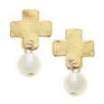 Cross Stud Pearl Drop Earring