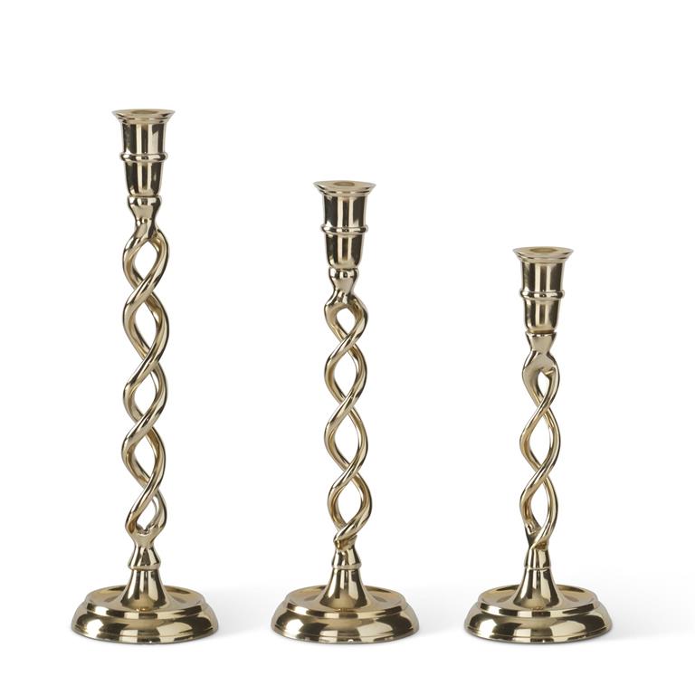 Set of 3 Gold Metal Twisted Taper Candleholders