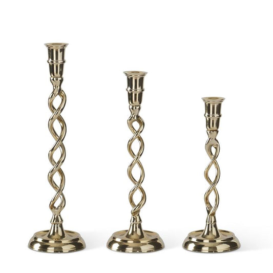 Set of 3 Gold Metal Twisted Taper Candleholders