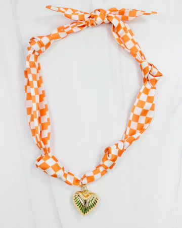 Carolina Hill - Orange check scarf necklace