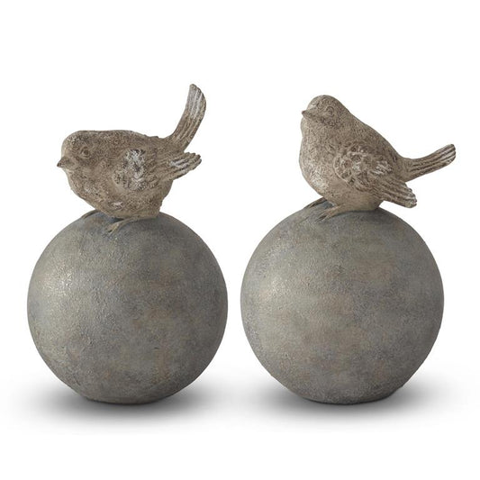 Assorted 9.25 Inch Gray & Gold Resin Bird on Ball