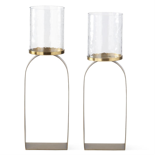 Antiqued Gold & Glass Hurricane Candleholders