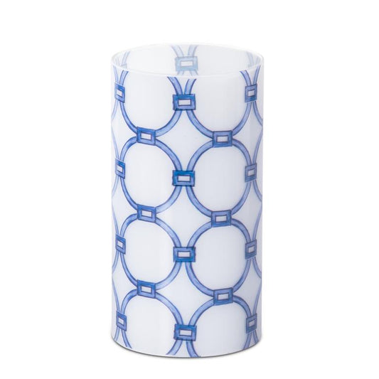 7.75 Inch Blue & White Link Glass Cylinder Candle S