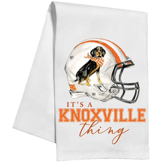 Knoxville Thing Helmet Orange Coonhound Tea Towel