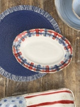 Americana -Small Oval Platter - Plaid Edge
