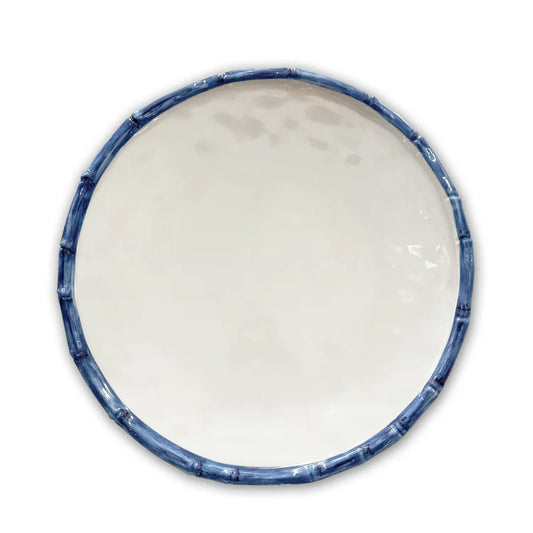 VIDA Bamboo 11" Dinner Plate White and Blue 3075