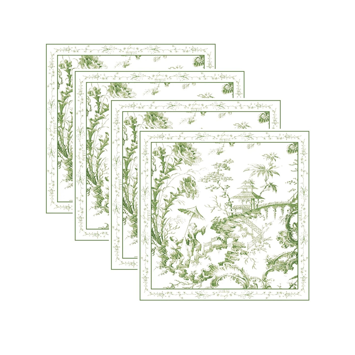 LINENS Chinoiserie Napkins 20 x 20 Set of 4 (Green and White)