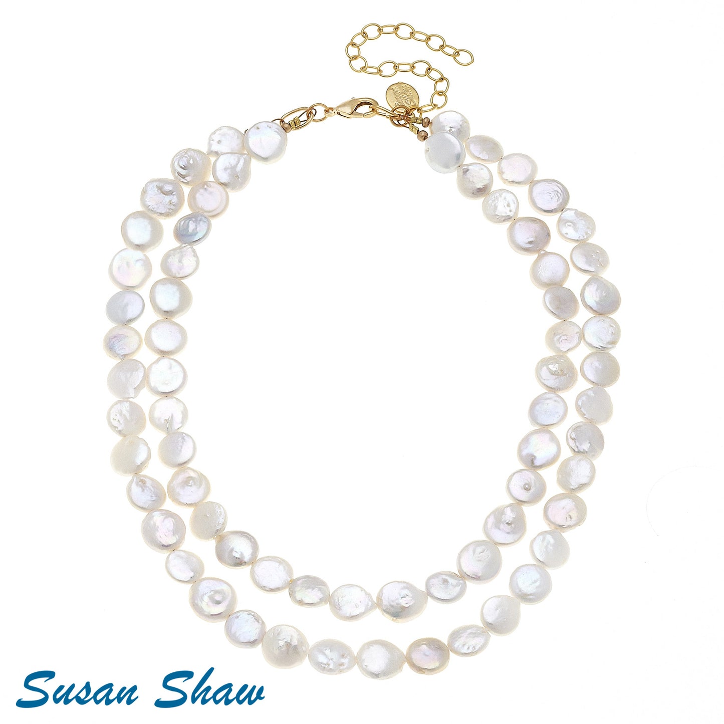 2 Row Genuine Coin Pearl Necklace 3765W