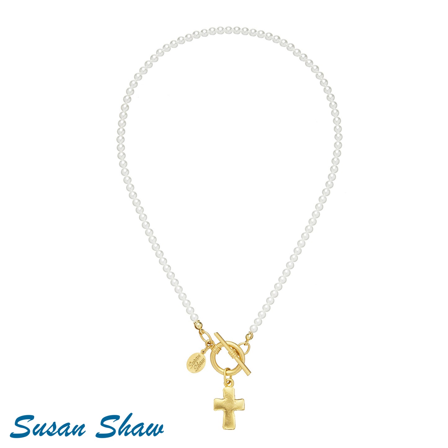Small Cross Pearl Toggle Necklace 3788W