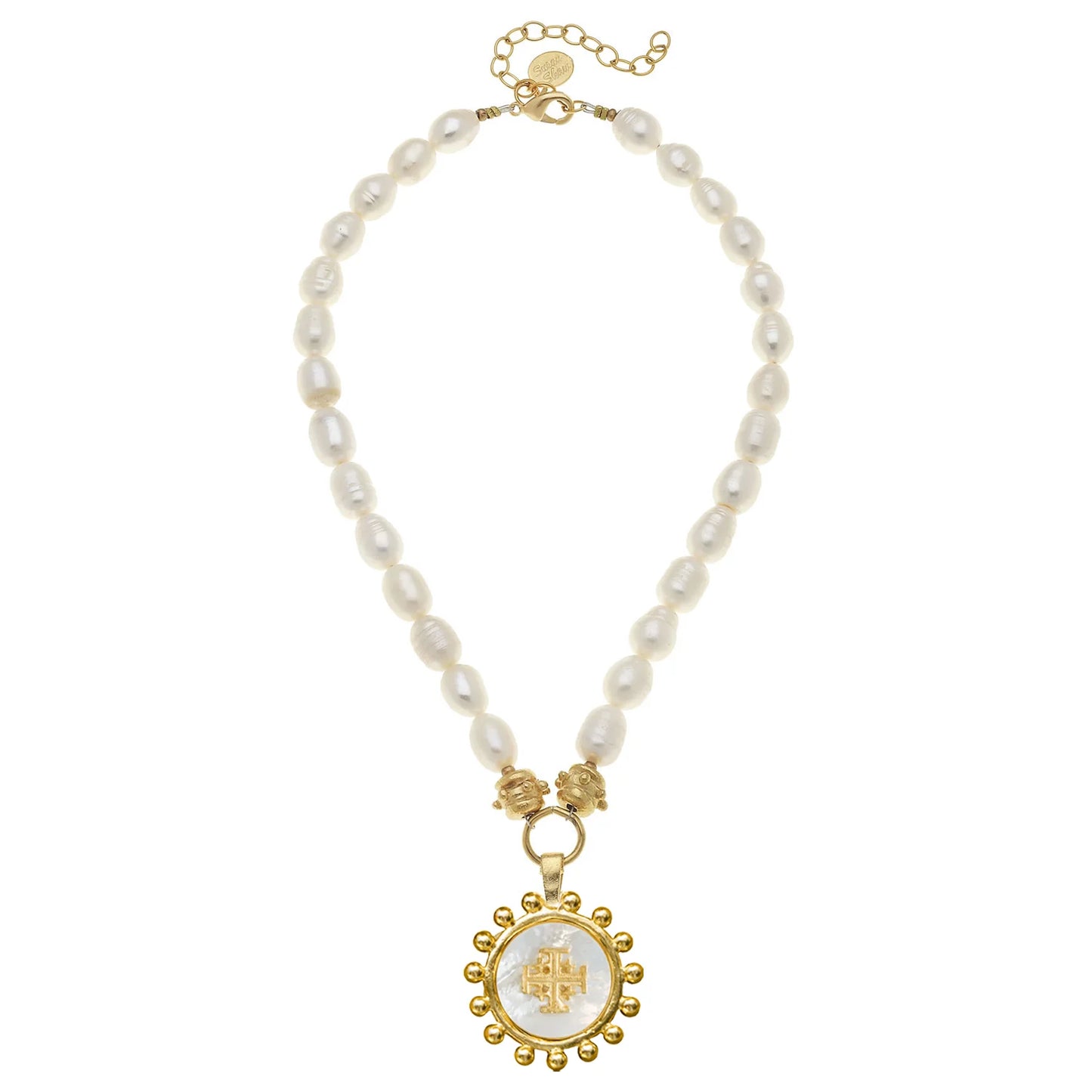Mother of Pearl Jerusalem Cross Pearl Necklace 3870