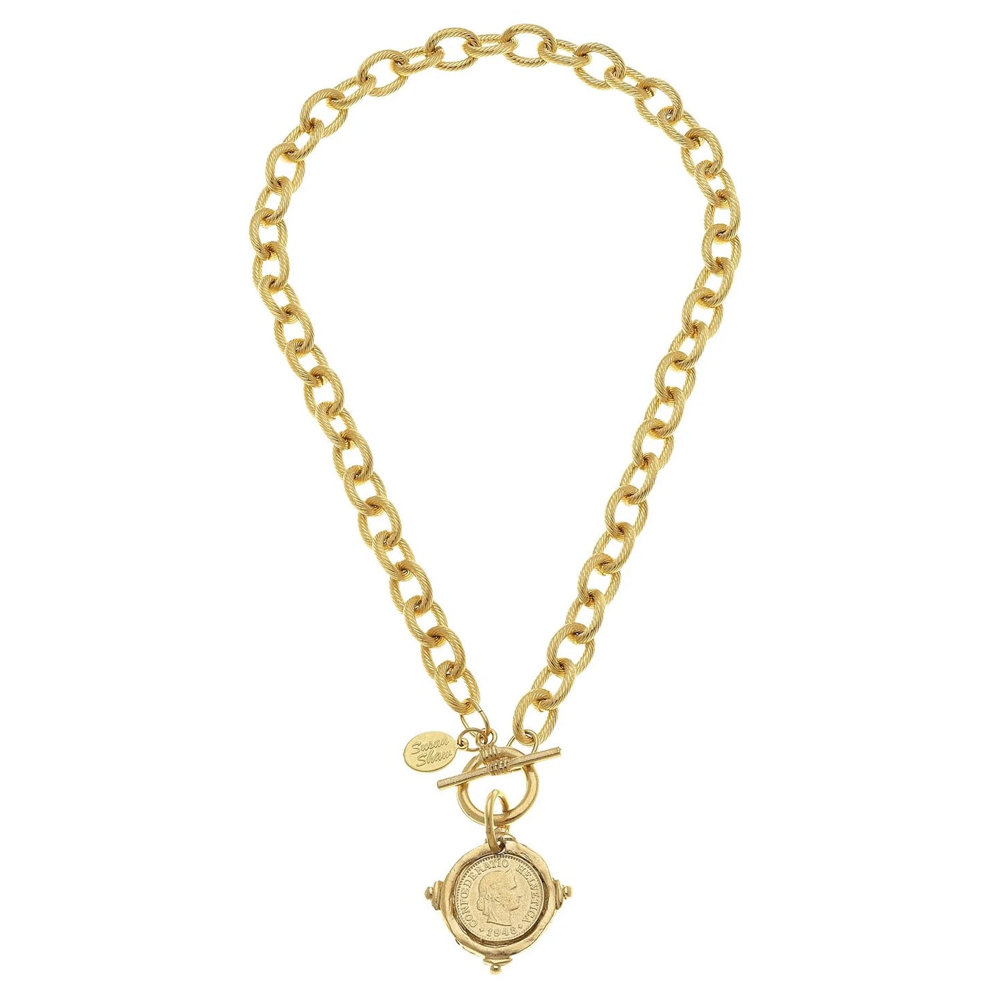 16" Gold Front Toggle Coin Necklace