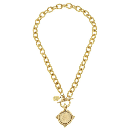 16" Gold Front Toggle Coin Necklace
