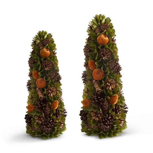 Set of 2 Rusty Apple & Pinecone Trees