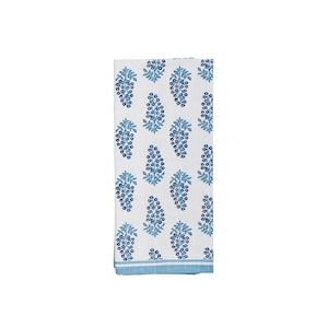 Waffle weave hand towel with contrast pattern edge.