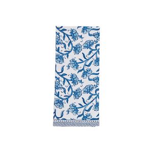 Waffle weave hand towel with contrast pattern edge.