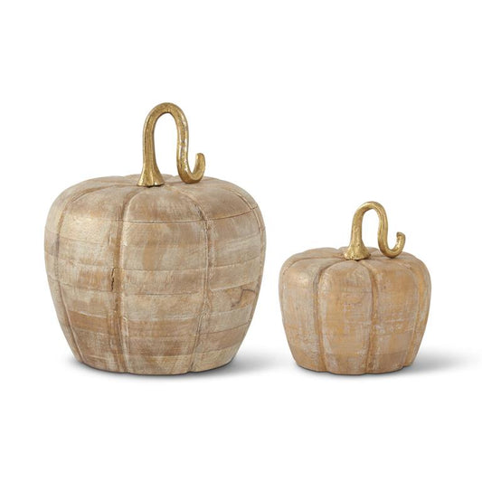 Set of 2 Distressed White & Gold Washed Wood Pum