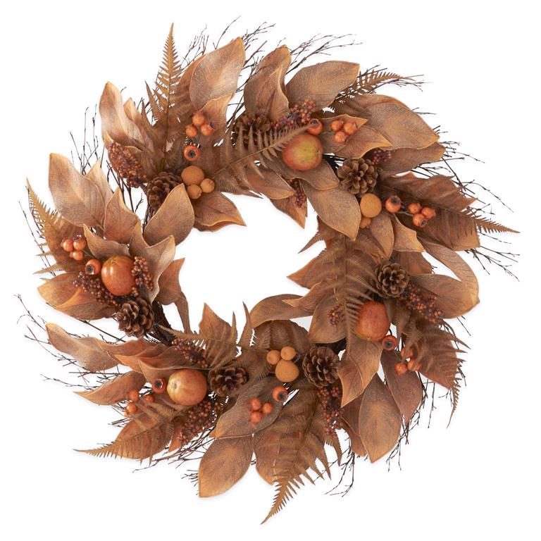 30 Inch Brown & Orange Fern & Magnolia Wreath