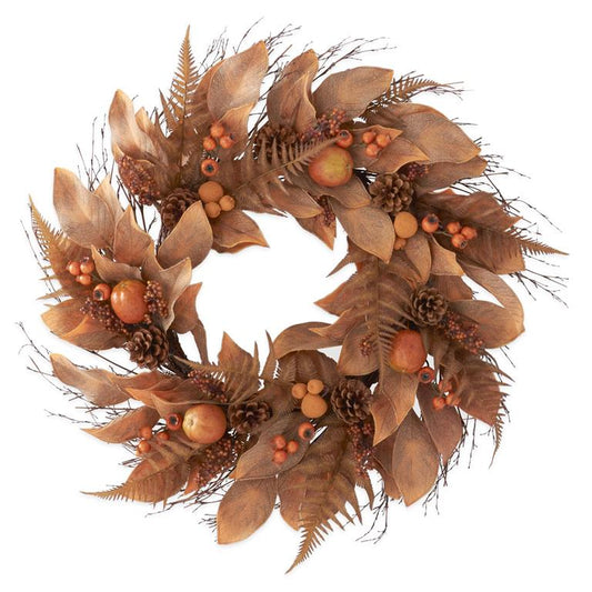 30 Inch Brown & Orange Fern & Magnolia Wreath