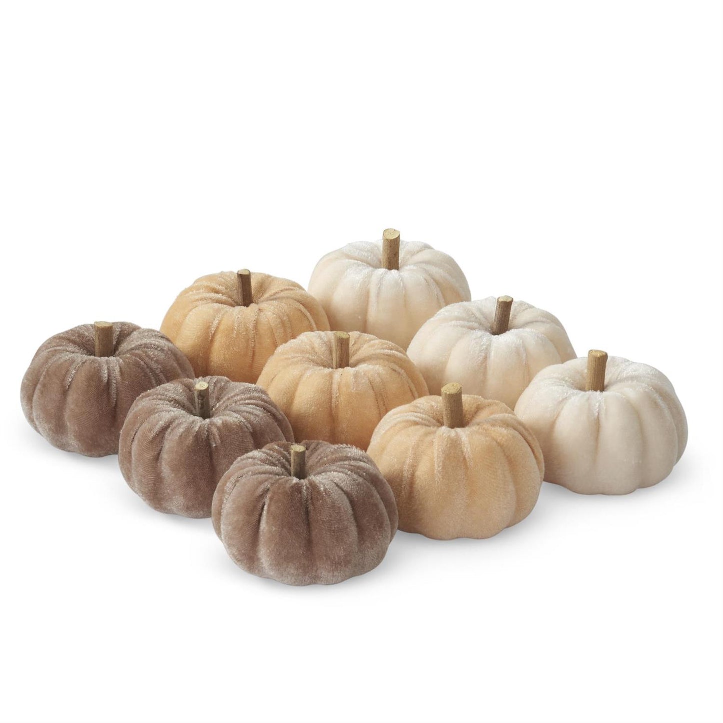 2 inch Velvet Pumpkin Filler - Brown Cream Yellow Assorted