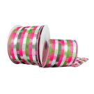 2 1/5" WIRED RIBBON FUCHSIA-LIME-MOSS-WHITE MOSAIC PLAID (Copy)