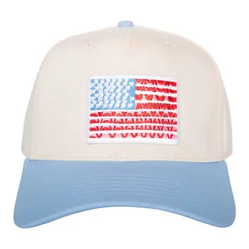American Flag Two-Toned Fitted Hat  Light Blue and Tan