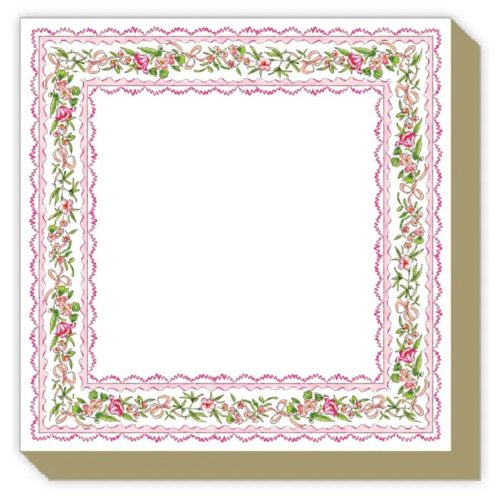 Handpainted Pink Botanical Border Luxe Notepad