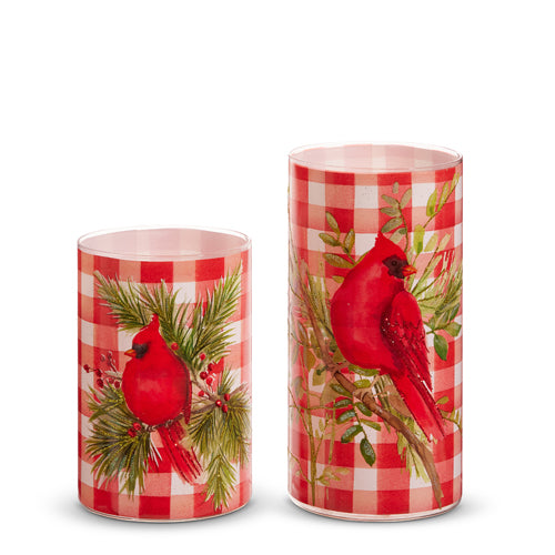 8" Gingham Cardinal on Branch Container