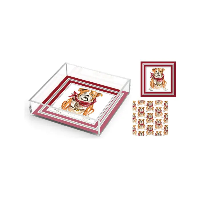Handpainted Bulldog Maroon & Gray 6x6 Acrylic Tray