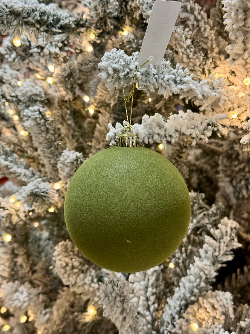 4 Inch Moss Green Flocked Ornament Ball