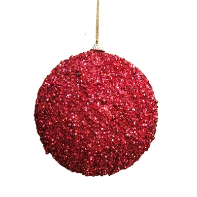 4" DAZZLING SEQUIN/BEAD BALL - RED