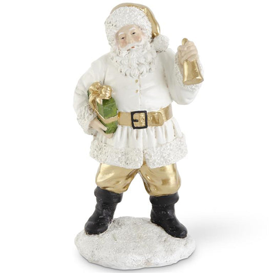 white/ gold resin santa with bell and package