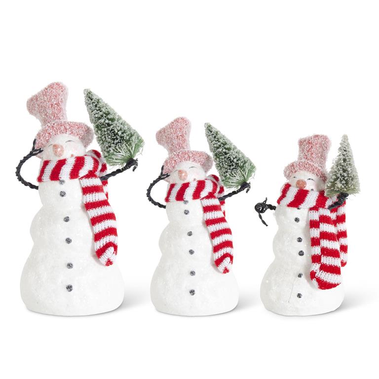 Big glitter snowman holding tree with stripes