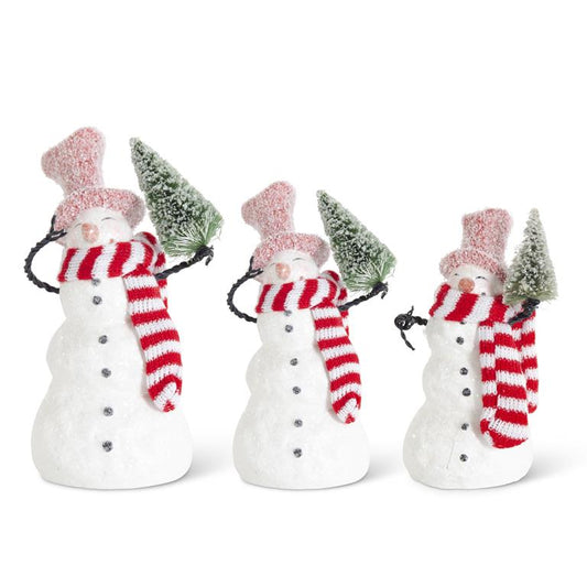 Small glitter snowman holding tree with stripes