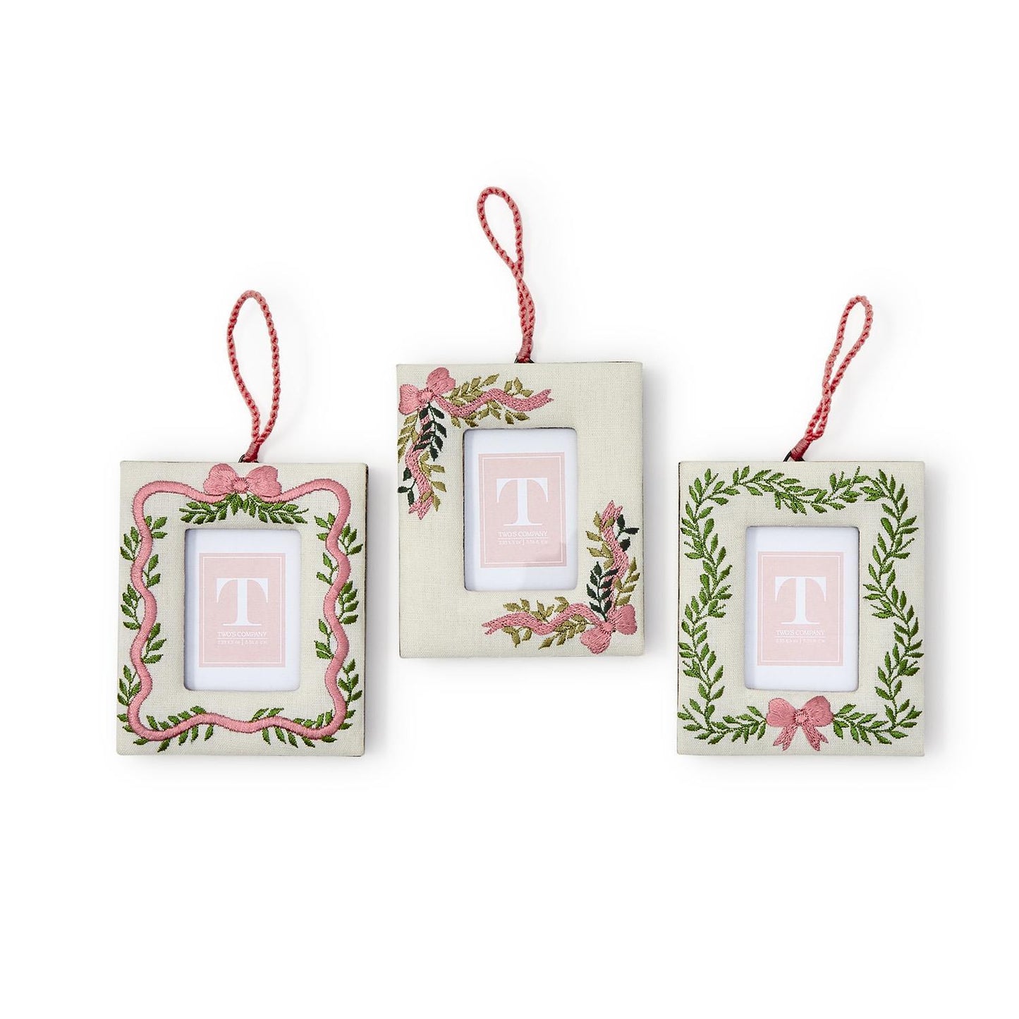 Holiday Memories 2 1/4" x 3" Embroidered Photo Frame Ornament Assorted 3 Designs