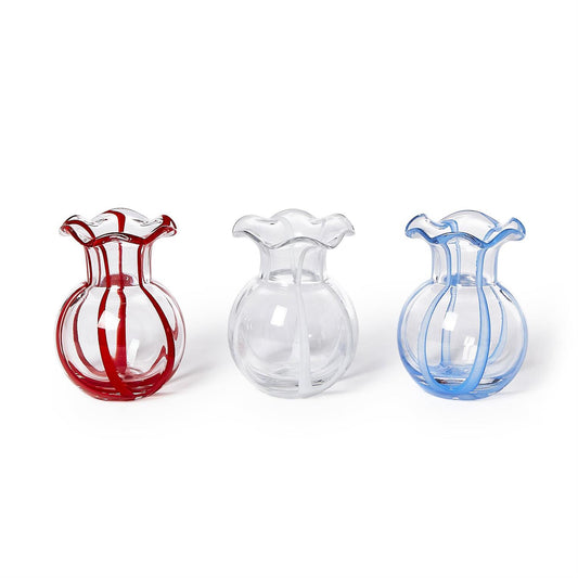 Ruffled Ribbon Vase Assorted 3 Colors: Red, White, Blue - Glass