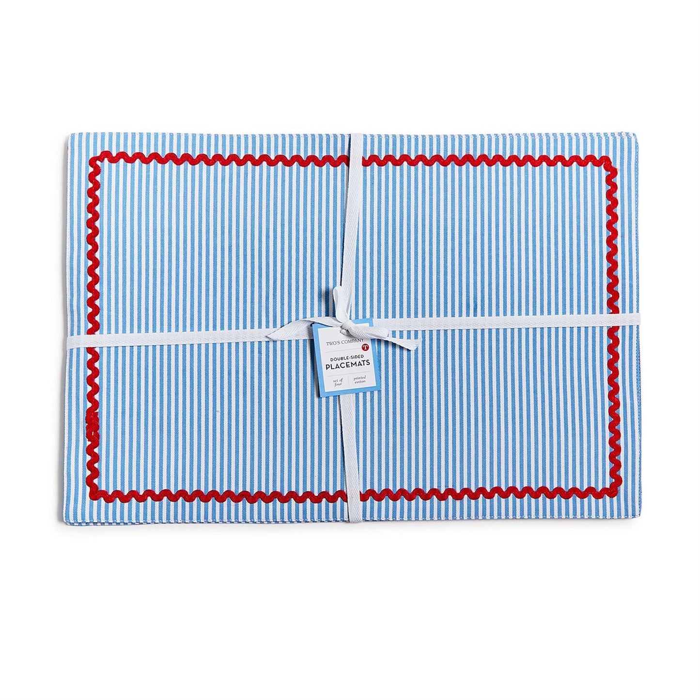 Red, White and Bloom Set of 4 Double-Sided Fabric Placemat - Cotton