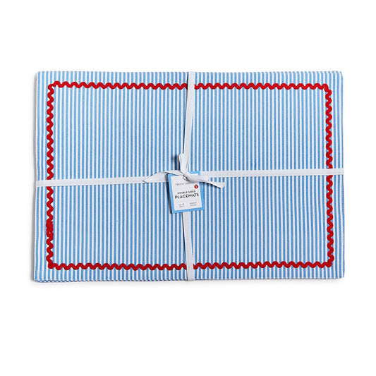 Red, White and Bloom Set of 4 Double-Sided Fabric Placemat - Cotton