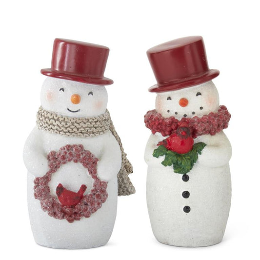 5 inch red glitter snowman with red hat